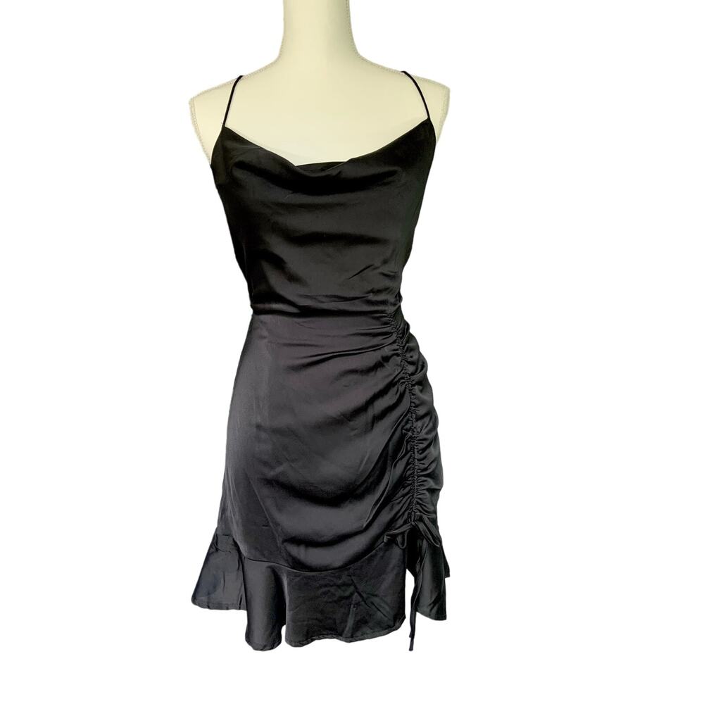 NWT She + Sky Black Elegant Scrunched A Line Strappy Mini Dress Women's Small